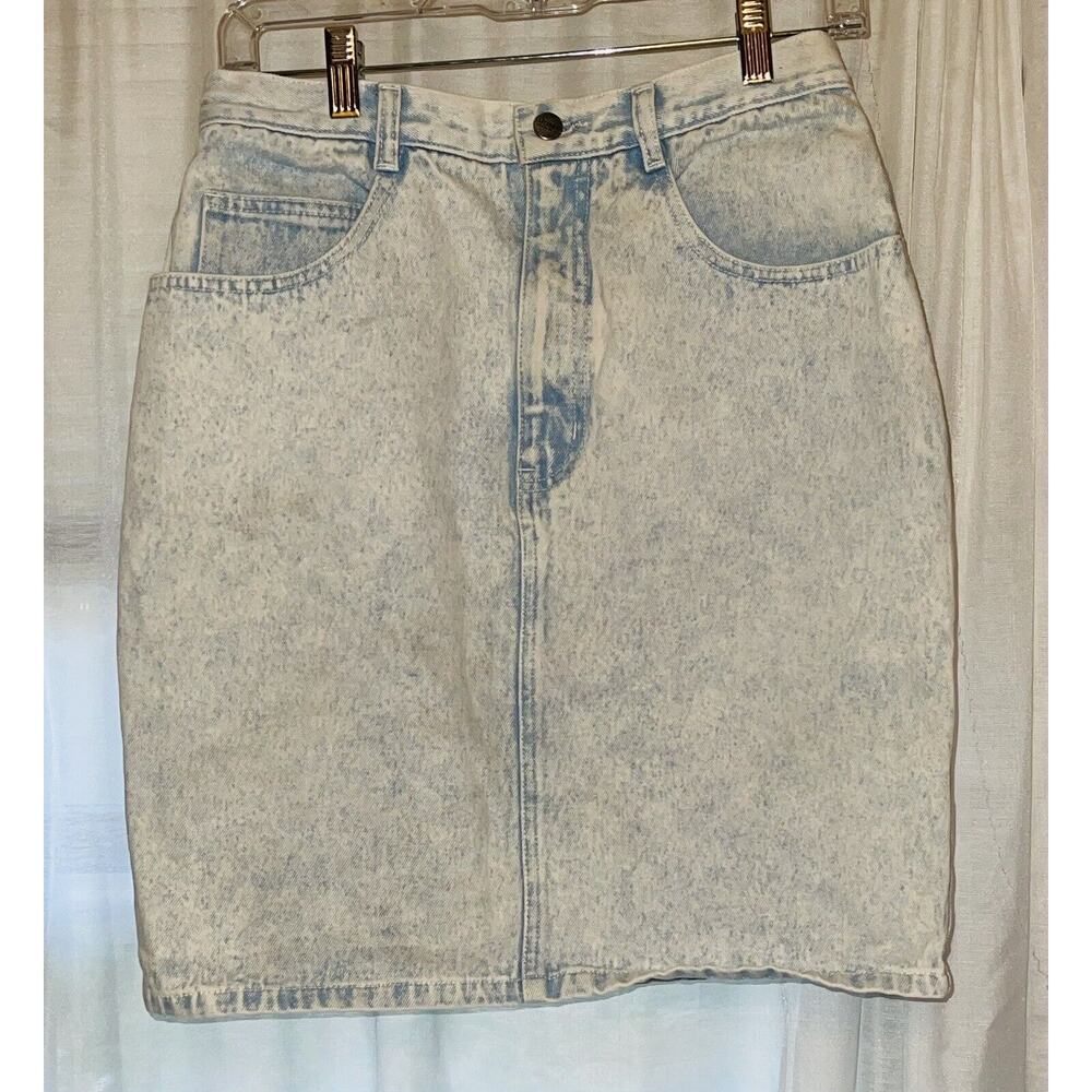 Vintage 90s STEFANO Blue Denim Jean Skirt Acid Wash size 12